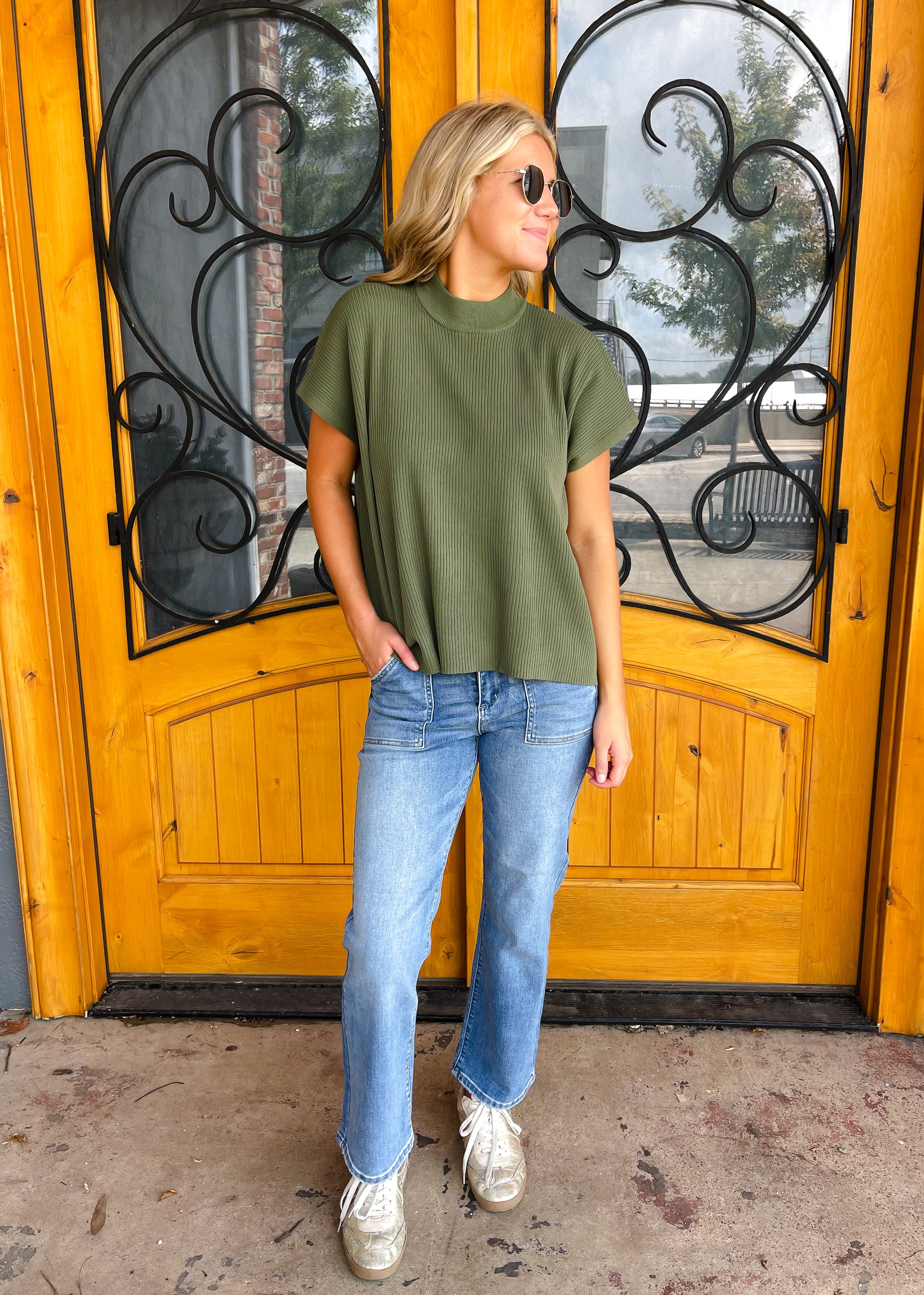 Let's Keep Moving Mock Neck Short Sleeve Boxy Sweater