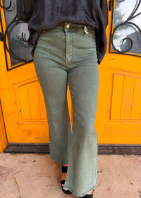 Got My Attention Acid Wash Frayed Jean - Dark Olive