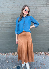 For Real This Time Suede Midi Skirt