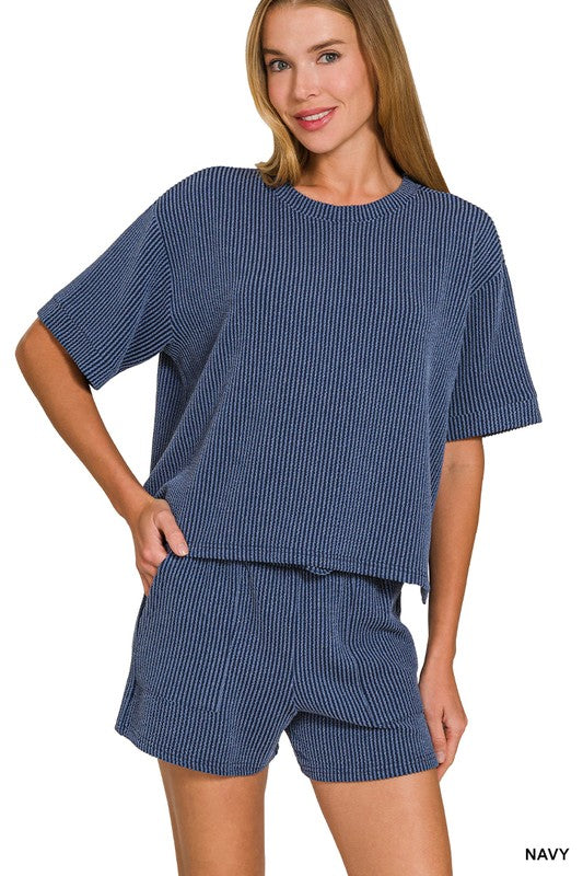 In the Lineup Ribbed Two Piece Shorts Set