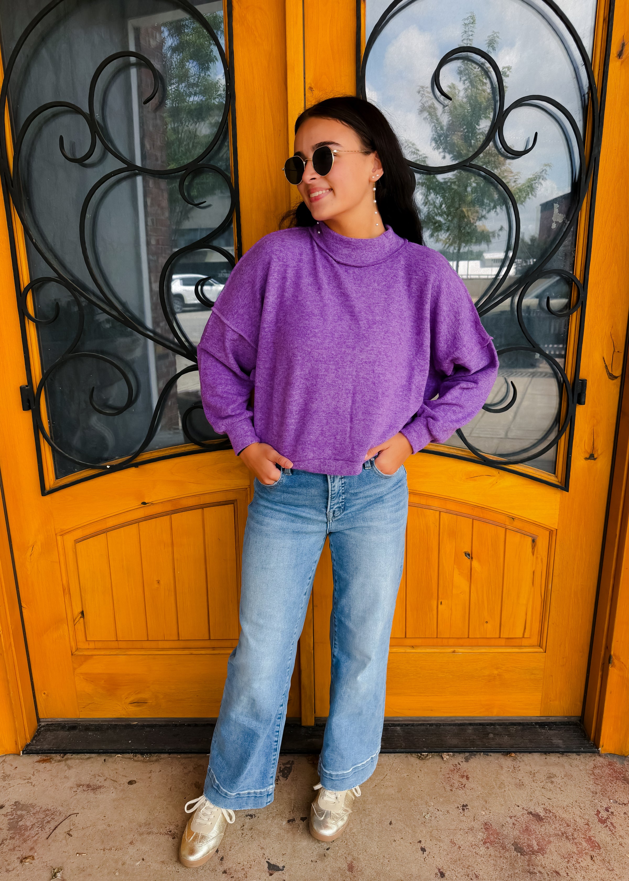 No Place Like Home Mock Neck Fleece Sweater