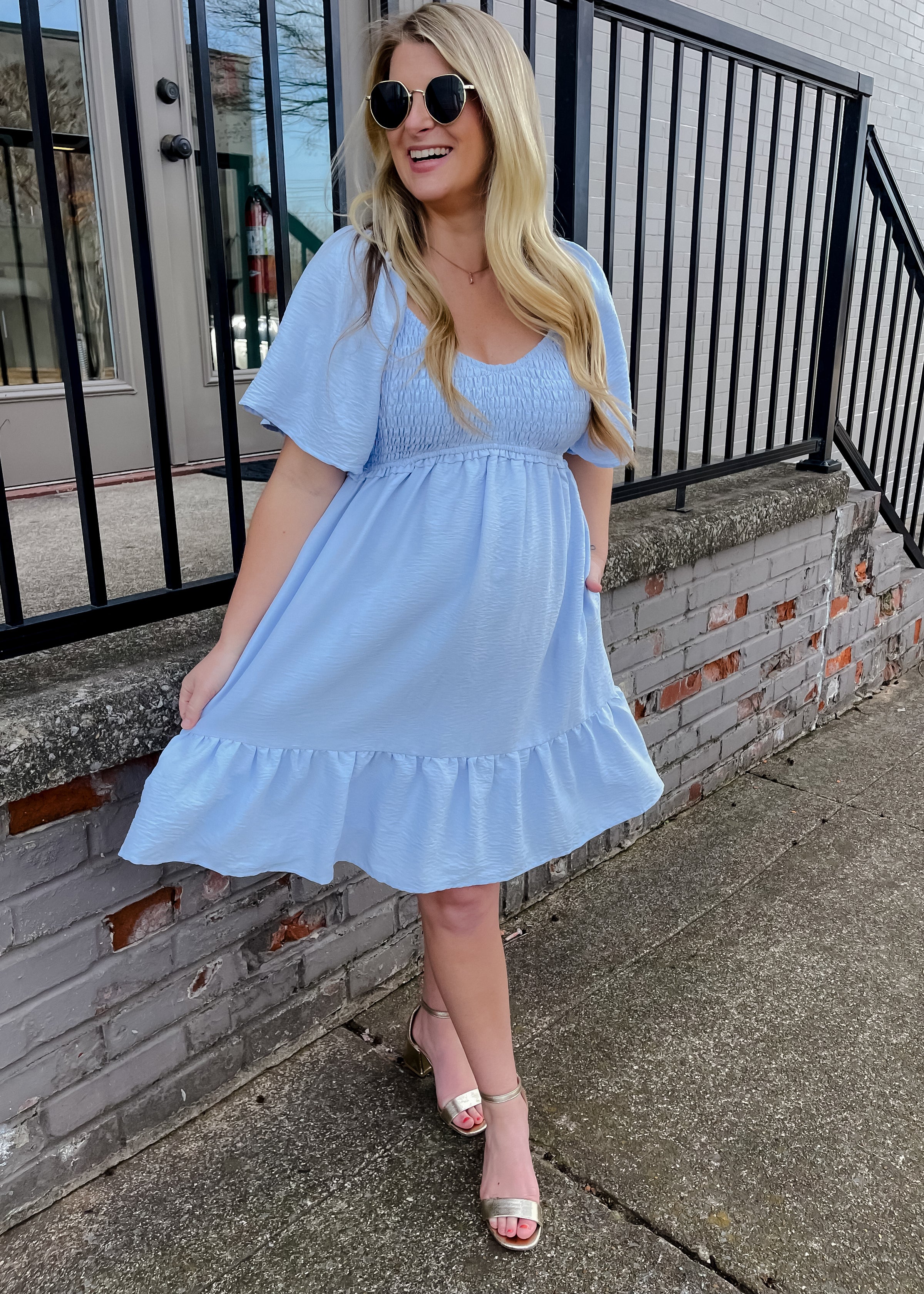 Made for Lovely Days Smocked Mini Dress- Powder Blue