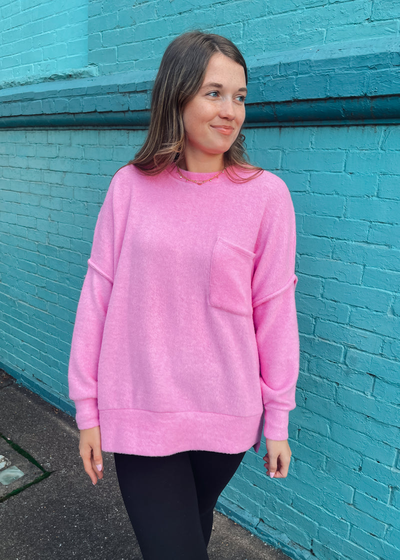 Keep Talking Oversized Fleece Pocket Sweater