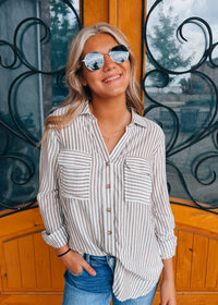 Worth Noting Striped Button Down Top