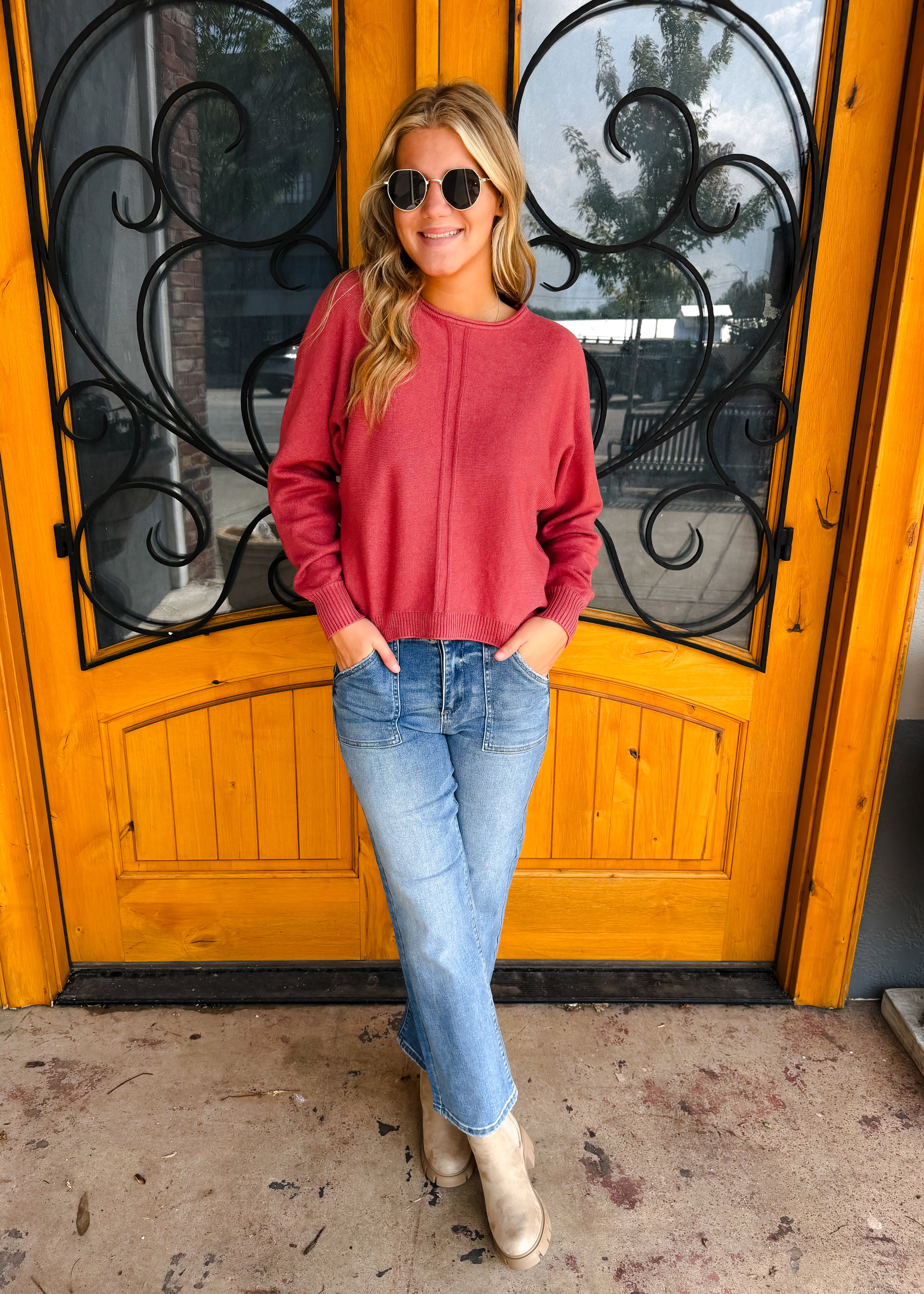 Great Expectations Front Seam Round Neck Sweater