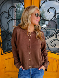 On The List Button Down Knit Cardigan - Brown