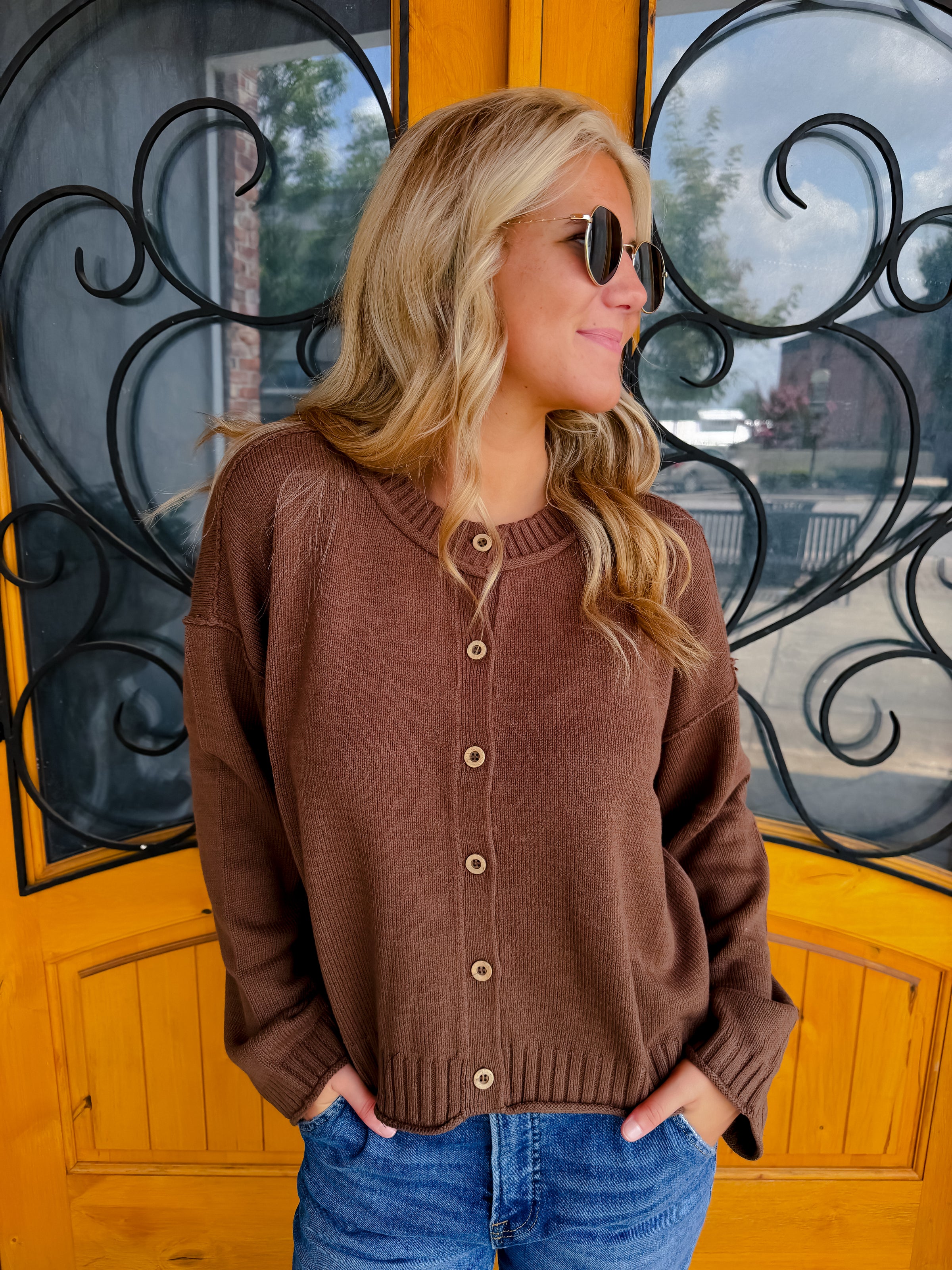 On The List Button Down Knit Cardigan - Brown