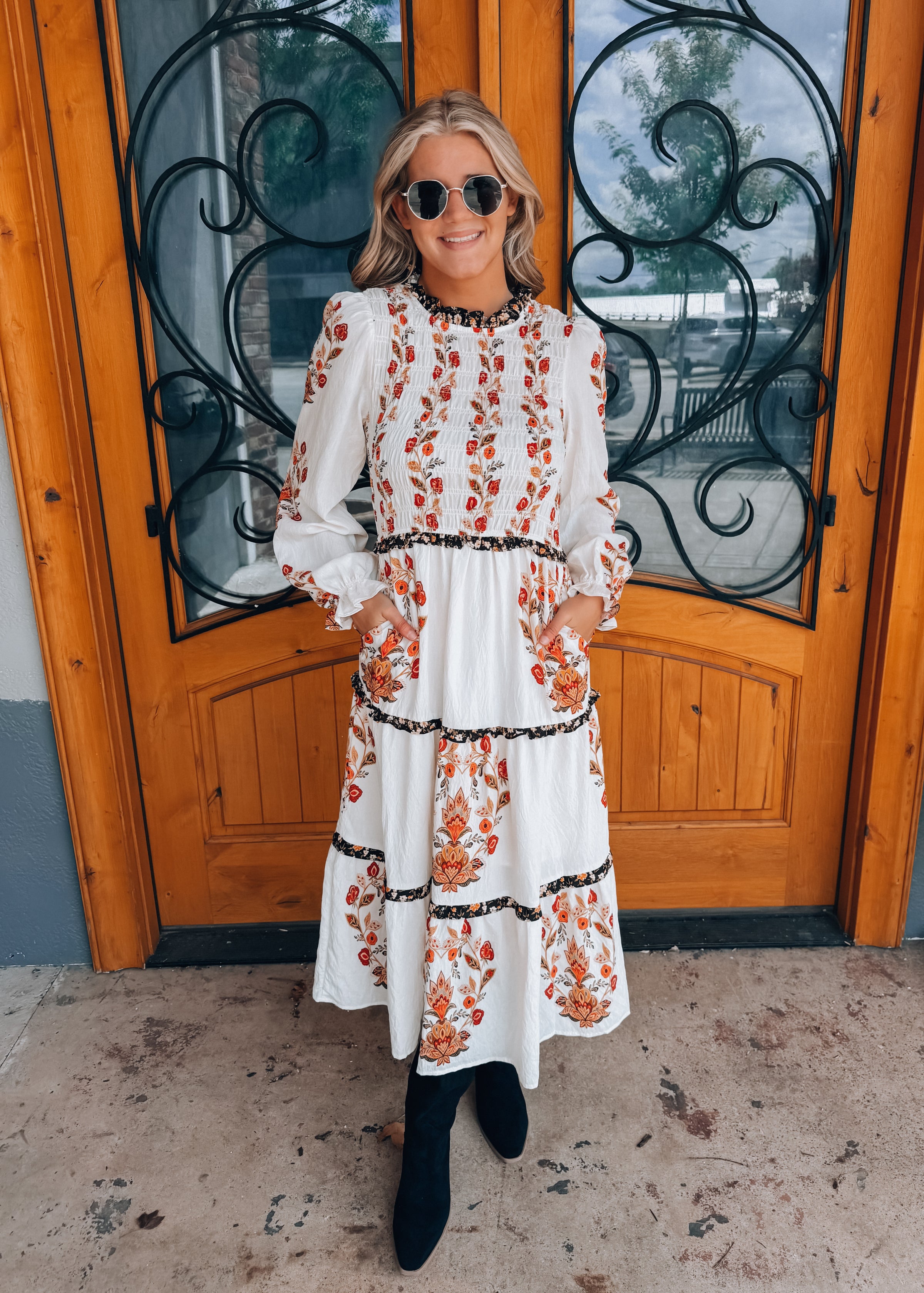Garden Society Long Sleeve Midi Dress