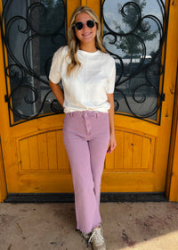Got My Attention Acid Wash Frayed Jean - Violet