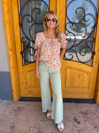 End of Story Olive Tummy Control Mid Rise Wide Leg- Risen Jeans