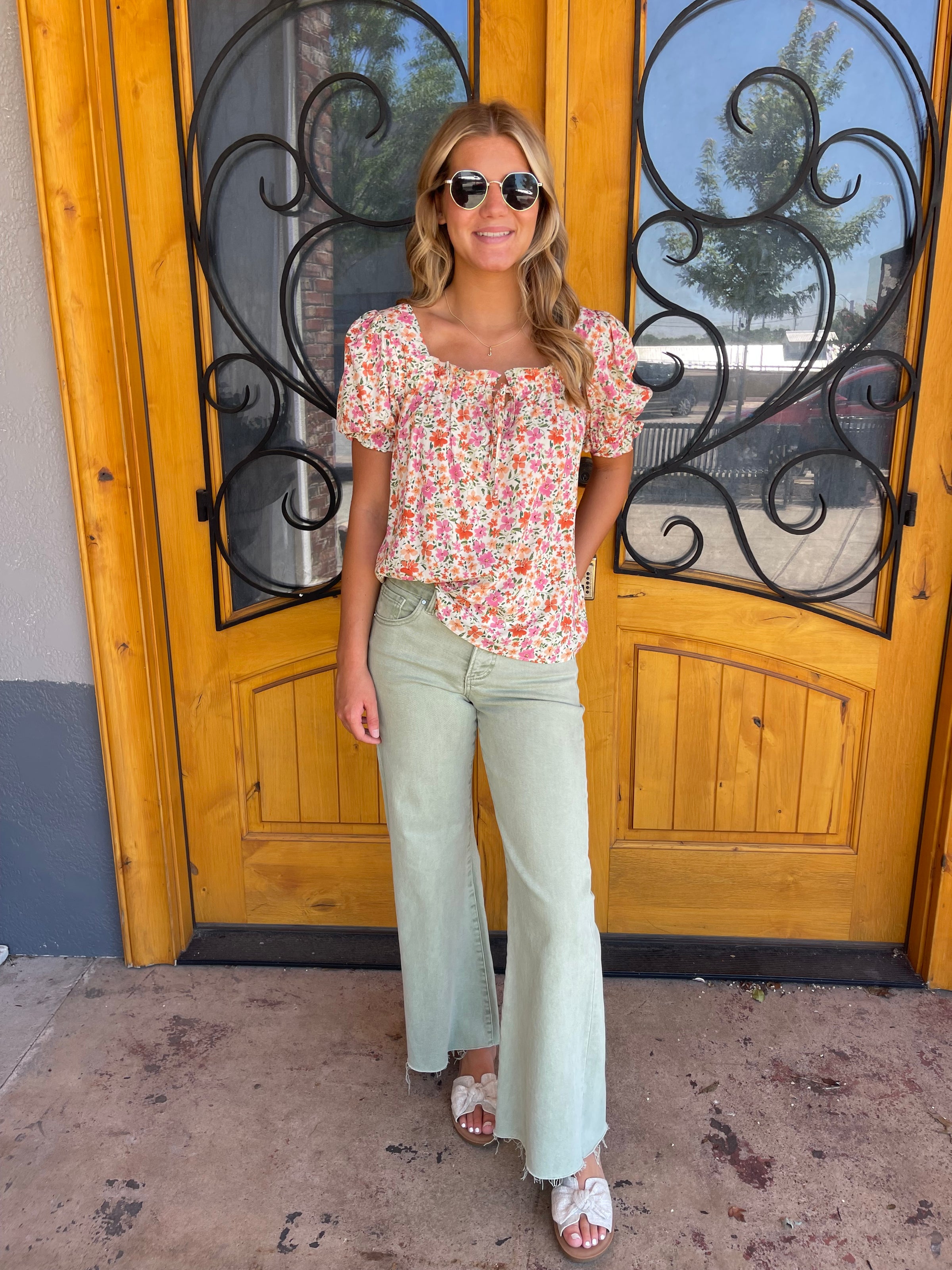 End of Story Olive Tummy Control Mid Rise Wide Leg- Risen Jeans