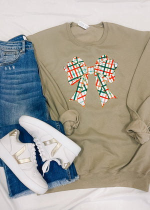 Plaid Christmas Bow Sweatshirt (S-2XL)