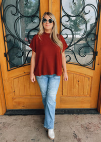 Let's Keep Moving Mock Neck Short Sleeve Boxy Sweater