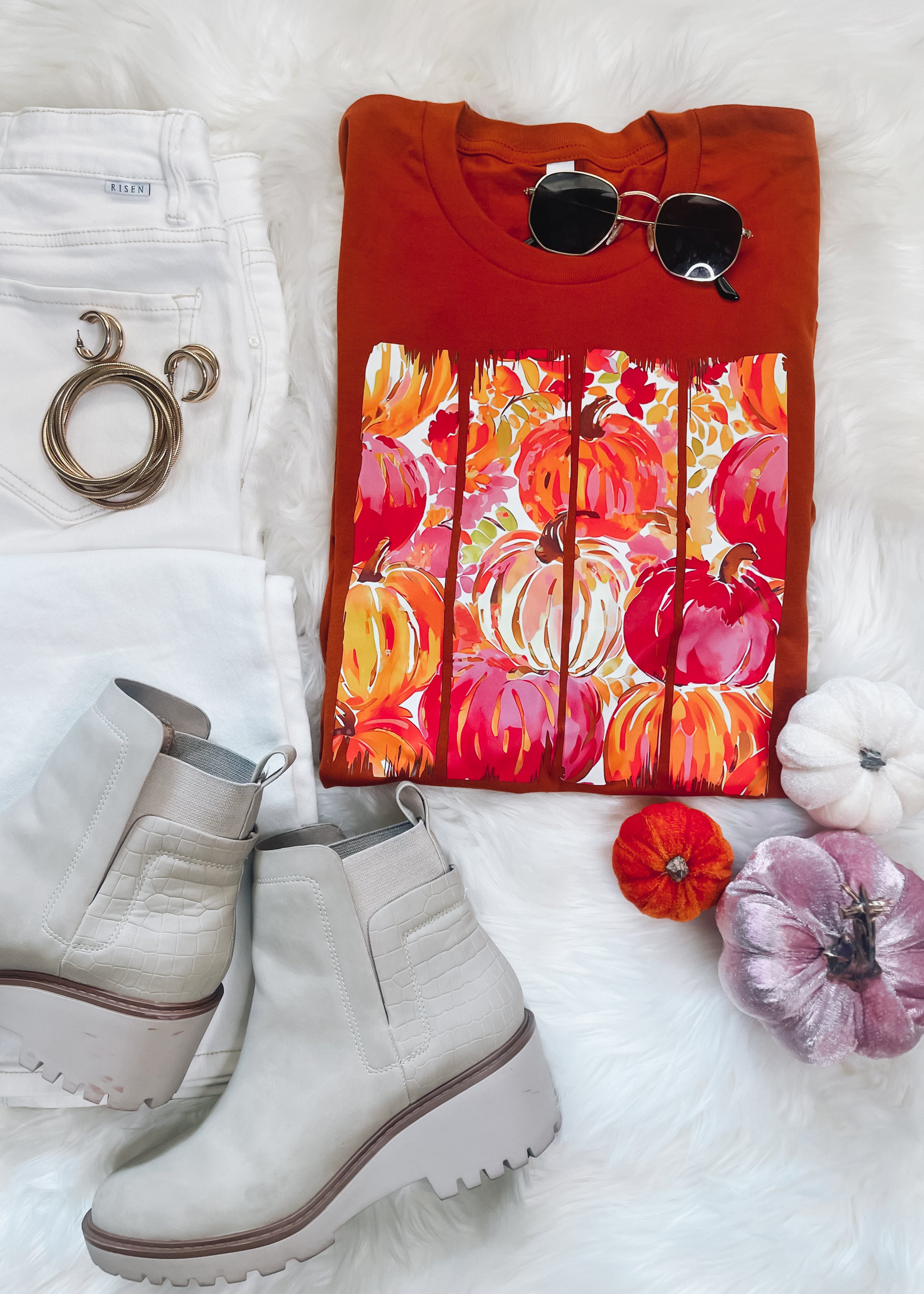 Watercolor Floral Pumpkin Graphic Tee (S-2XL)