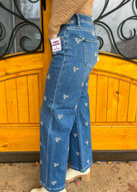 Petal Perspective Tummy Control Cropped Embroidered Risen Jeans