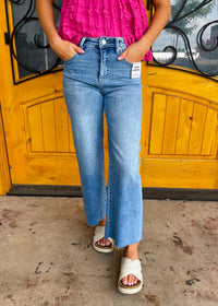 I Have Plans Tummy Control Crop Wide Leg - Medium Wash Risen Jeans