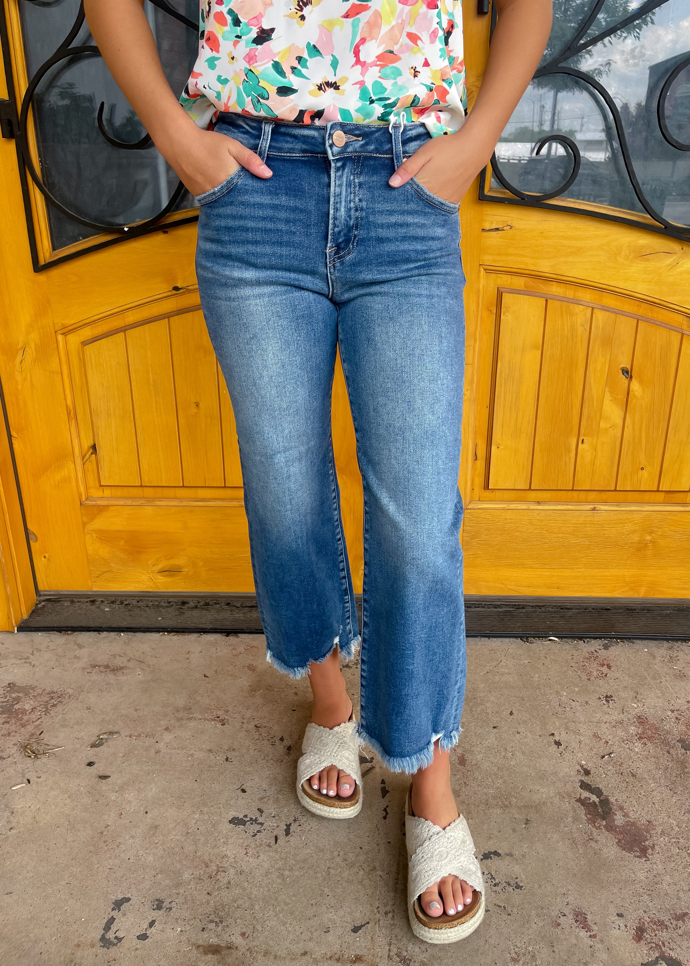 Like Second Nature Mid Rise Crop Straight Leg - Dark Wash Risen Jeans