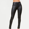 Solid Faux Leather Wide Waistband Ankle Leggings  - Highwaisted - 92% Polyester / 8% Spandex