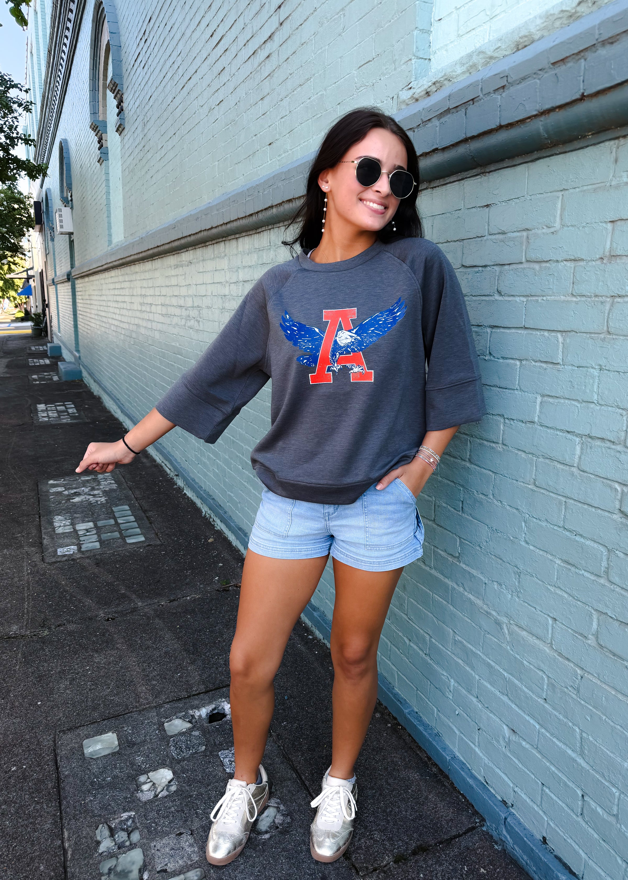 Vintage Team- Charcoal Scuba 3/4 Sleeve Pullover