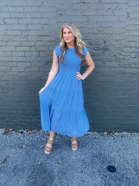 On My Way Chambray Smocked Midi Dress (S-3XL)