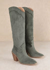 Slay The House Suede Western Boots - Olive