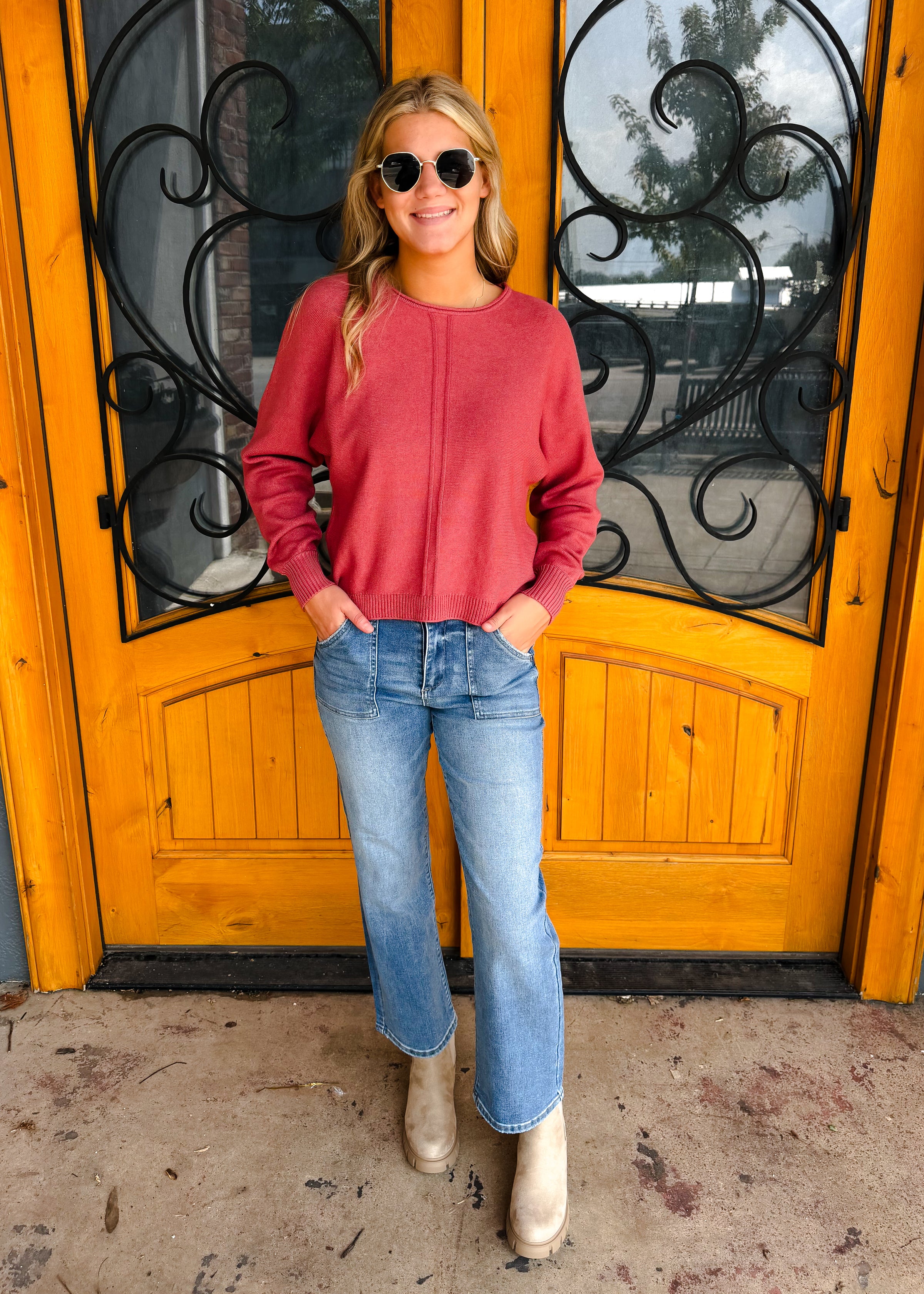 Great Expectations Front Seam Round Neck Sweater