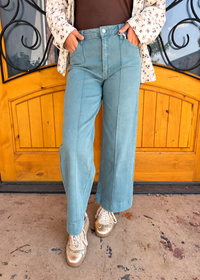 To The Left High Rise Wide Leg Jean - Teal