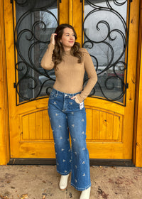 Petal Perspective Tummy Control Cropped Embroidered Risen Jeans
