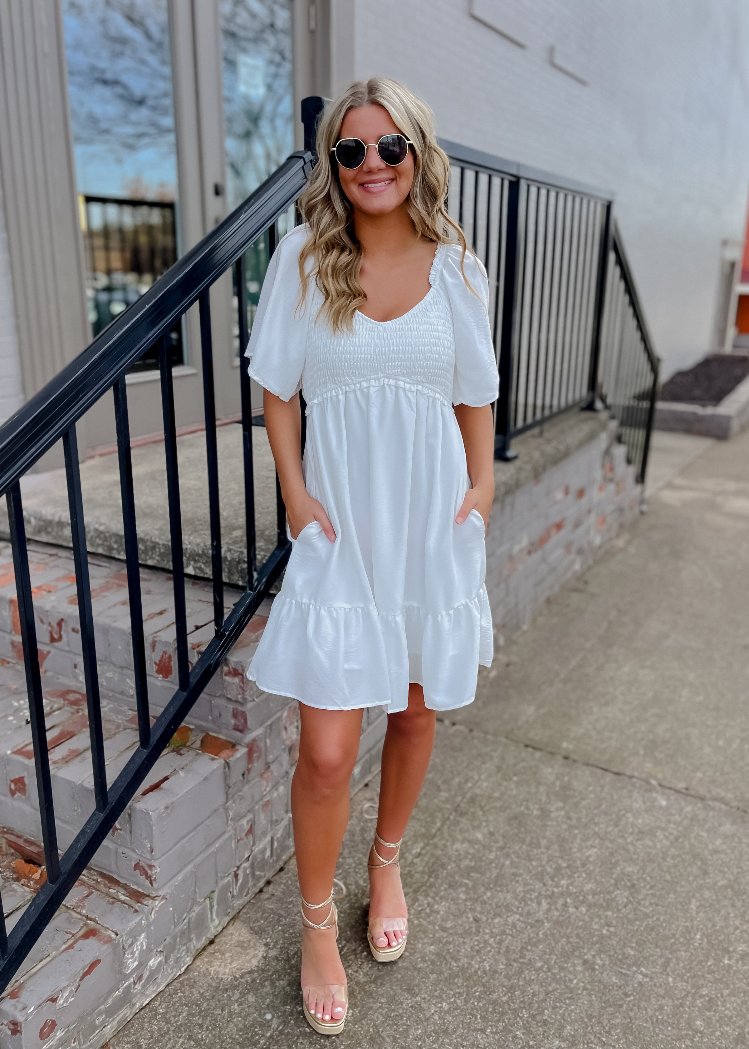 Made for Lovely Days Smocked Mini Dress- White