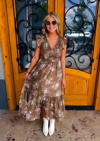 Painted Passage Midi Dress- Brown