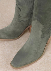 Slay The House Suede Western Boots - Olive