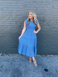 On My Way Chambray Smocked Midi Dress (S-3XL)