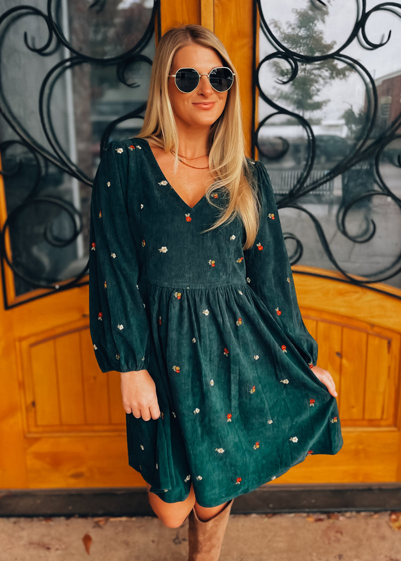 The Way It Flows Embroidered Corduroy Mini Dress