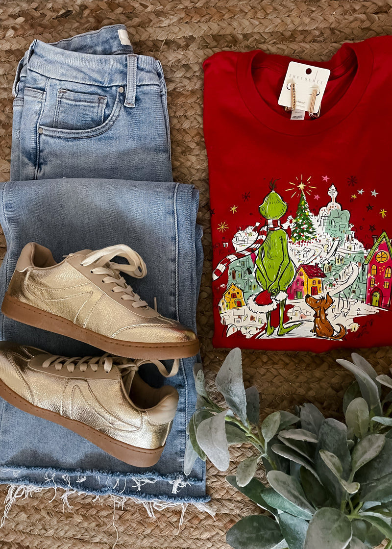Grinch Looking Over Whoville Graphic Tee (S-2XL)