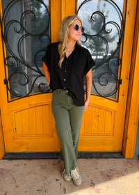 Got My Attention Acid Wash Frayed Jean - Dark Olive