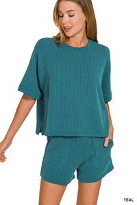 In the Lineup Ribbed Two Piece Shorts Set