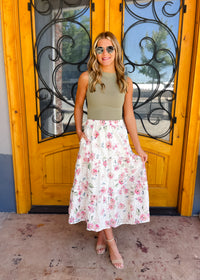 All the Attention Crochet Eyelet Floral Lace Midi Skirt