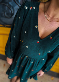 The Way It Flows Embroidered Corduroy Mini Dress