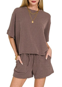 In the Lineup Ribbed Two Piece Shorts Set