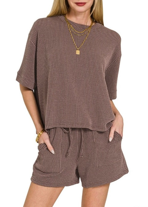 In the Lineup Ribbed Two Piece Shorts Set