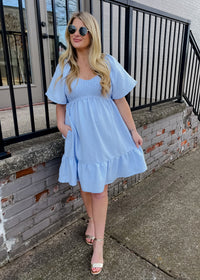 Made for Lovely Days Smocked Mini Dress- Powder Blue