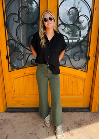 Got My Attention Acid Wash Frayed Jean - Dark Olive
