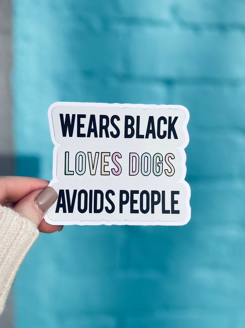 Wears Black, Loves Dogs, Avoids People Sticker