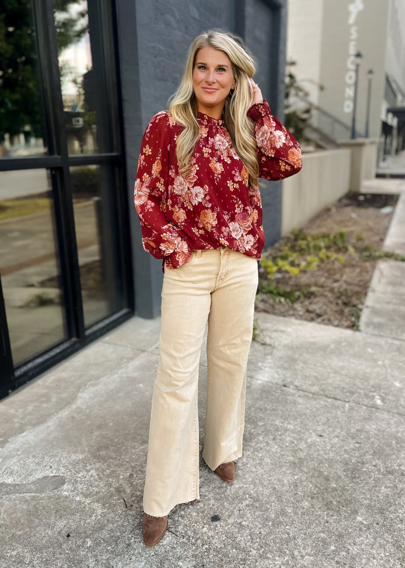 Still Thinking Latte Tummy Control Mid Rise Wide Leg- Risen Jeans