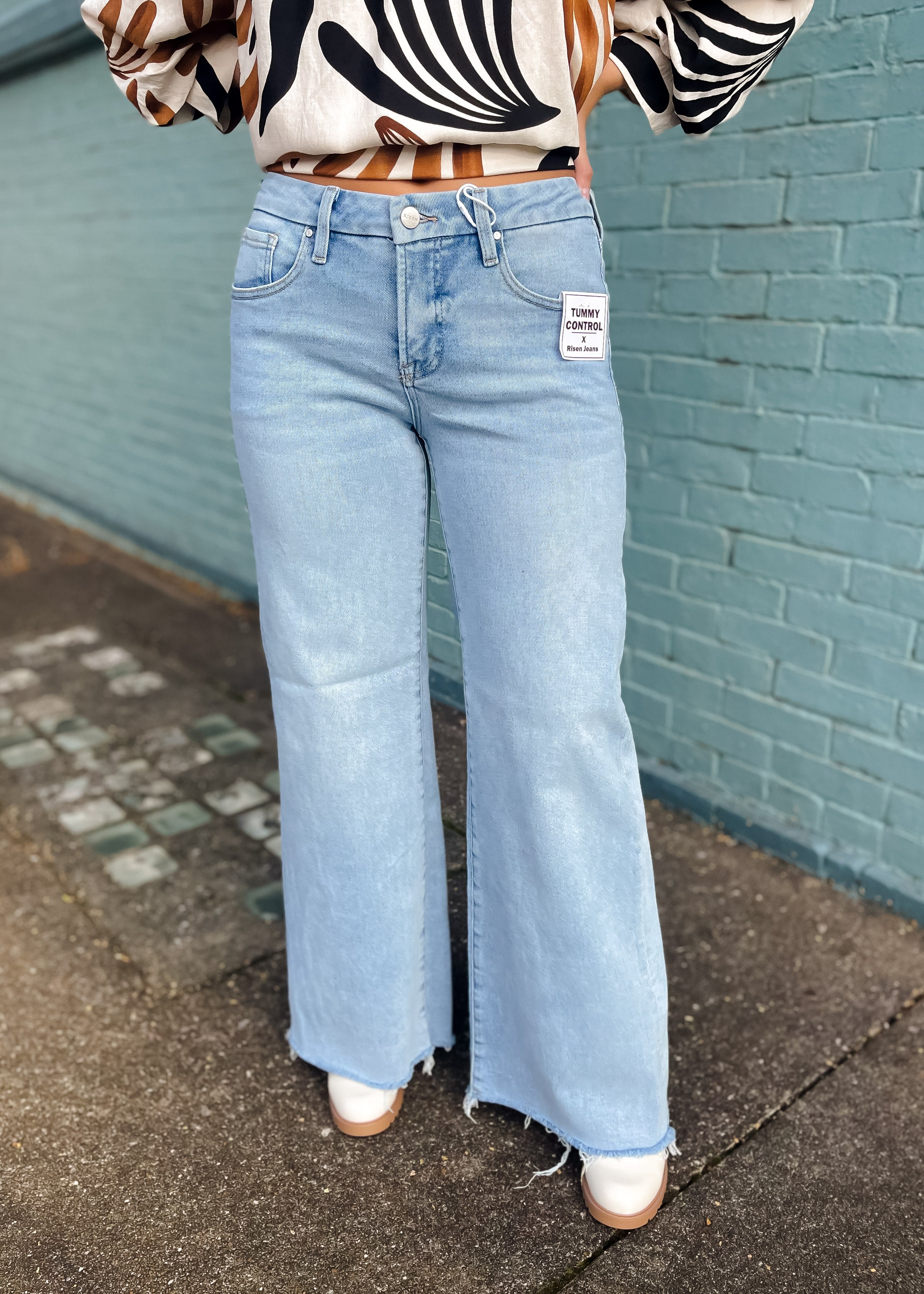 Hold That Thought Tummy Control Low Rise Wide- Risen Jeans