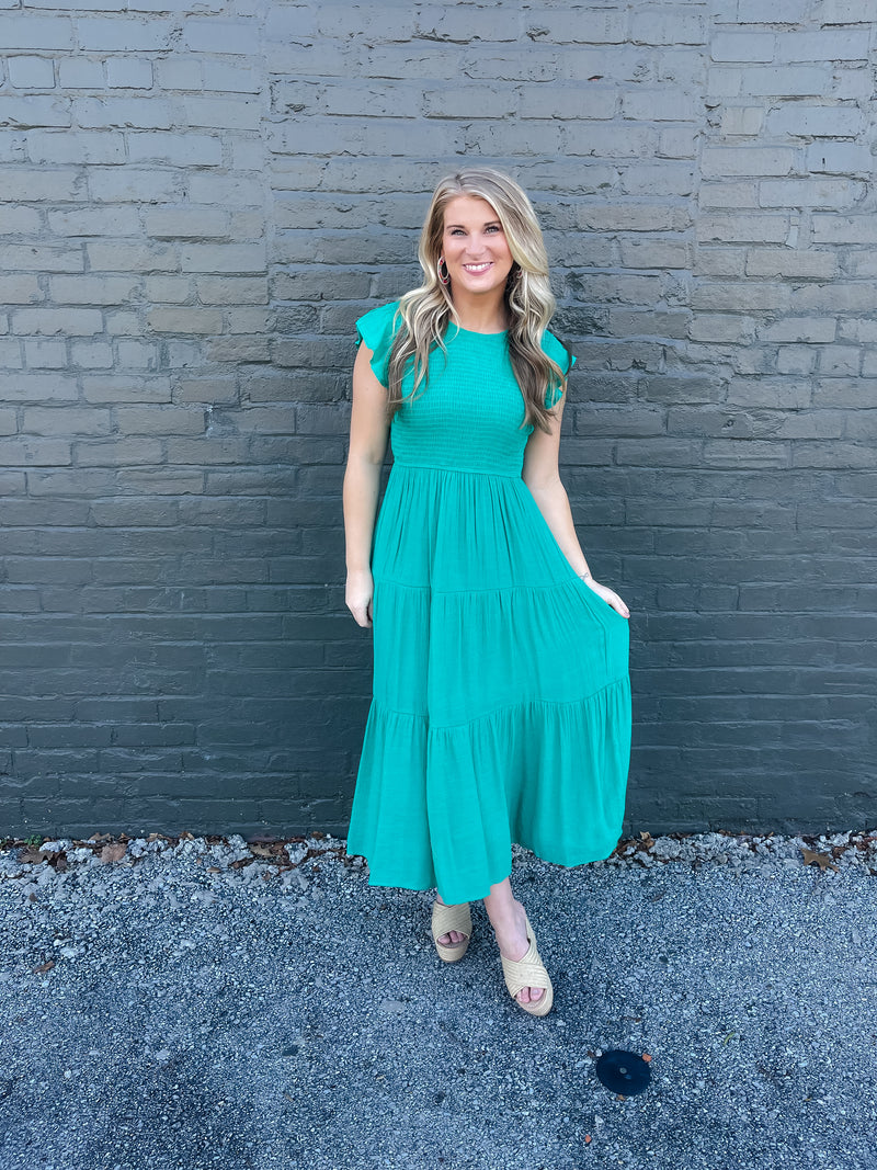 Flirt For Fun Jade Smocked Midi Dress (S-3XL)