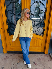 On The List Button Down Knit Cardigan - Butter Yellow