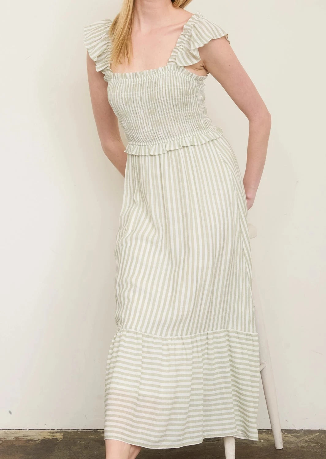 Hold On Gently Stripe Smocked Midi Dress