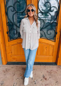 Worth Noting Striped Button Down Top
