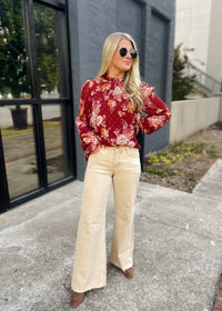 Still Thinking Latte Tummy Control Mid Rise Wide Leg- Risen Jeans